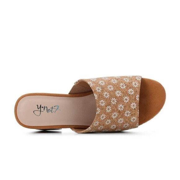 Y-Not? Suki Daisy Cork Platform Block Heel Slide Textile Upper Sandals Size 6M - Picture 2 of 15